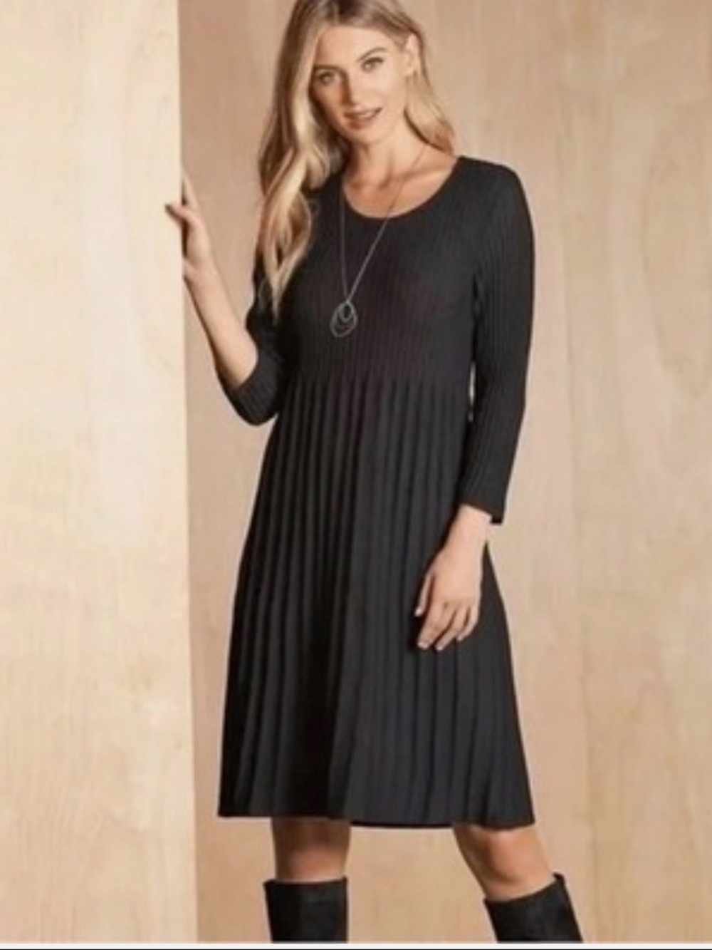 Eileen Fisher Washable-Wool Scoop Neck Charcoal Dress sz XS